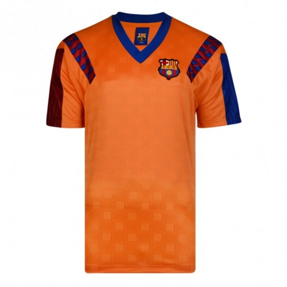 1991-92 Barcelona Away Shirt Wembley Orange Jersey 